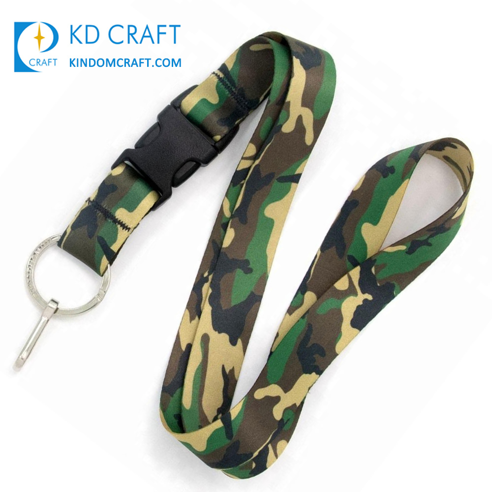 Custom polyester heat transfer sublimation printed army military camouflage lanyard
