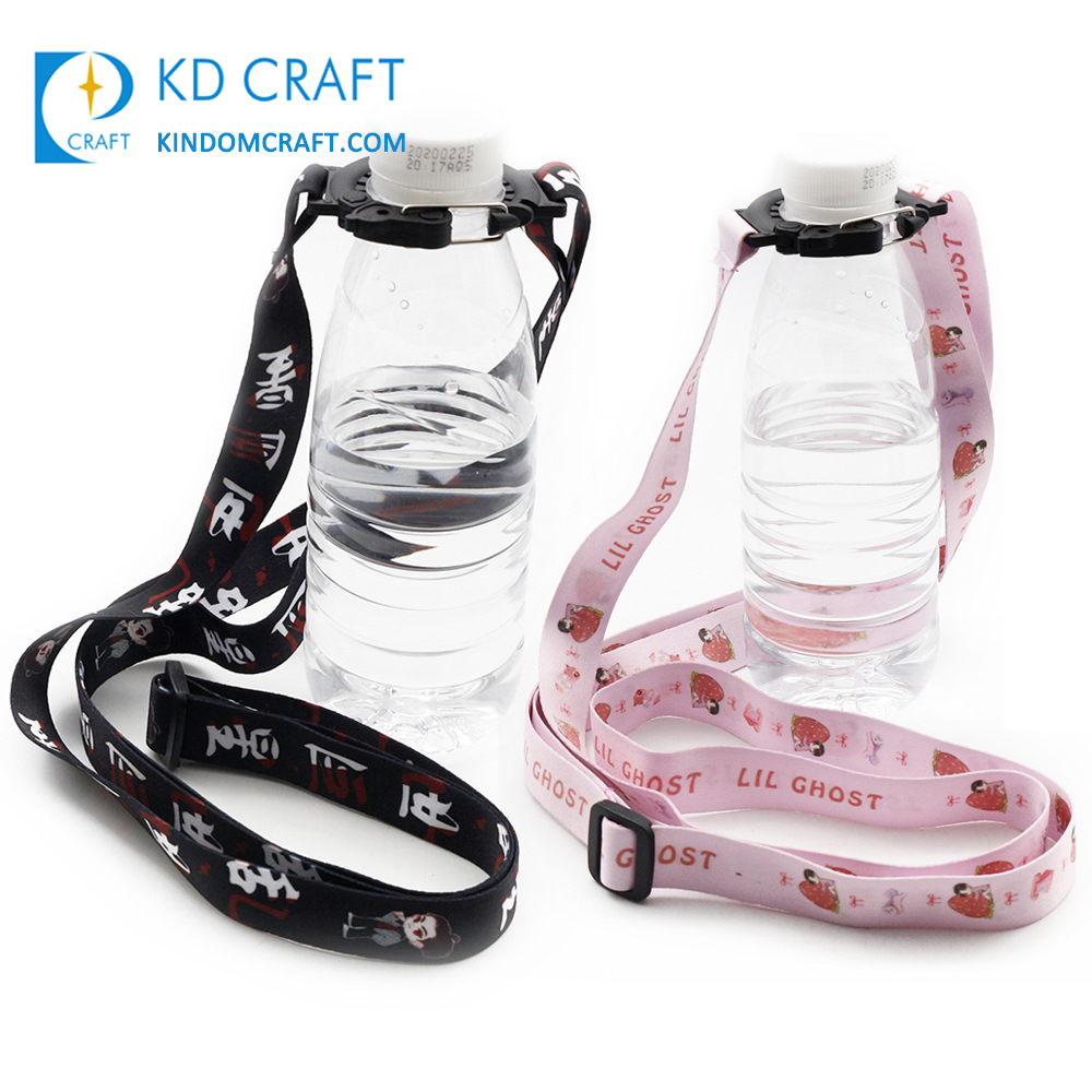 Custom polyester sublimation printing neck strap wine beer water bottle holder lanyard