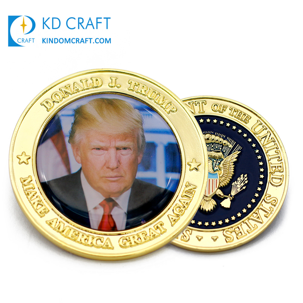 Gold plated coin offset printing epoxy custom donald trump challenge coins
