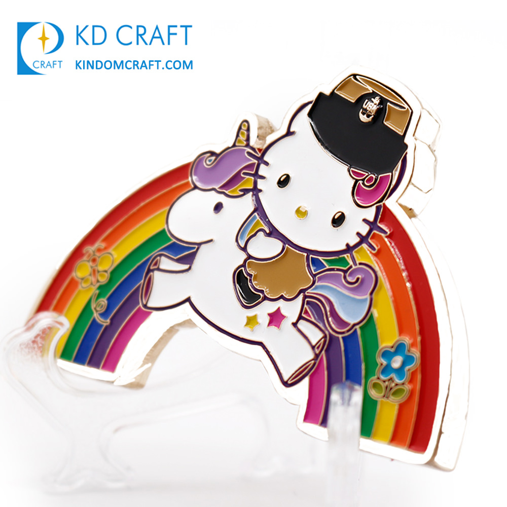 metal coin custom cute cartoon cat unicorn rainbow challenge coin