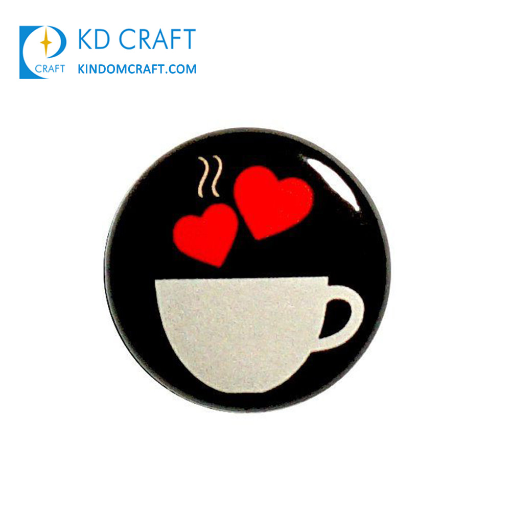custom metal tin tinplate badge cute coffee cup button badge with epoxy