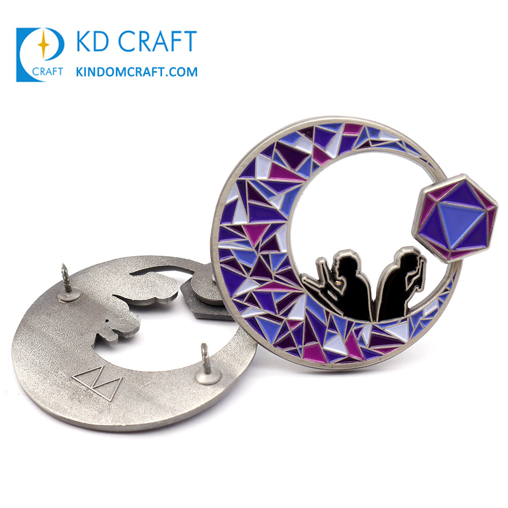 Custom Lapel Pin Badge metal shiny purple crystal spinning enamel pin