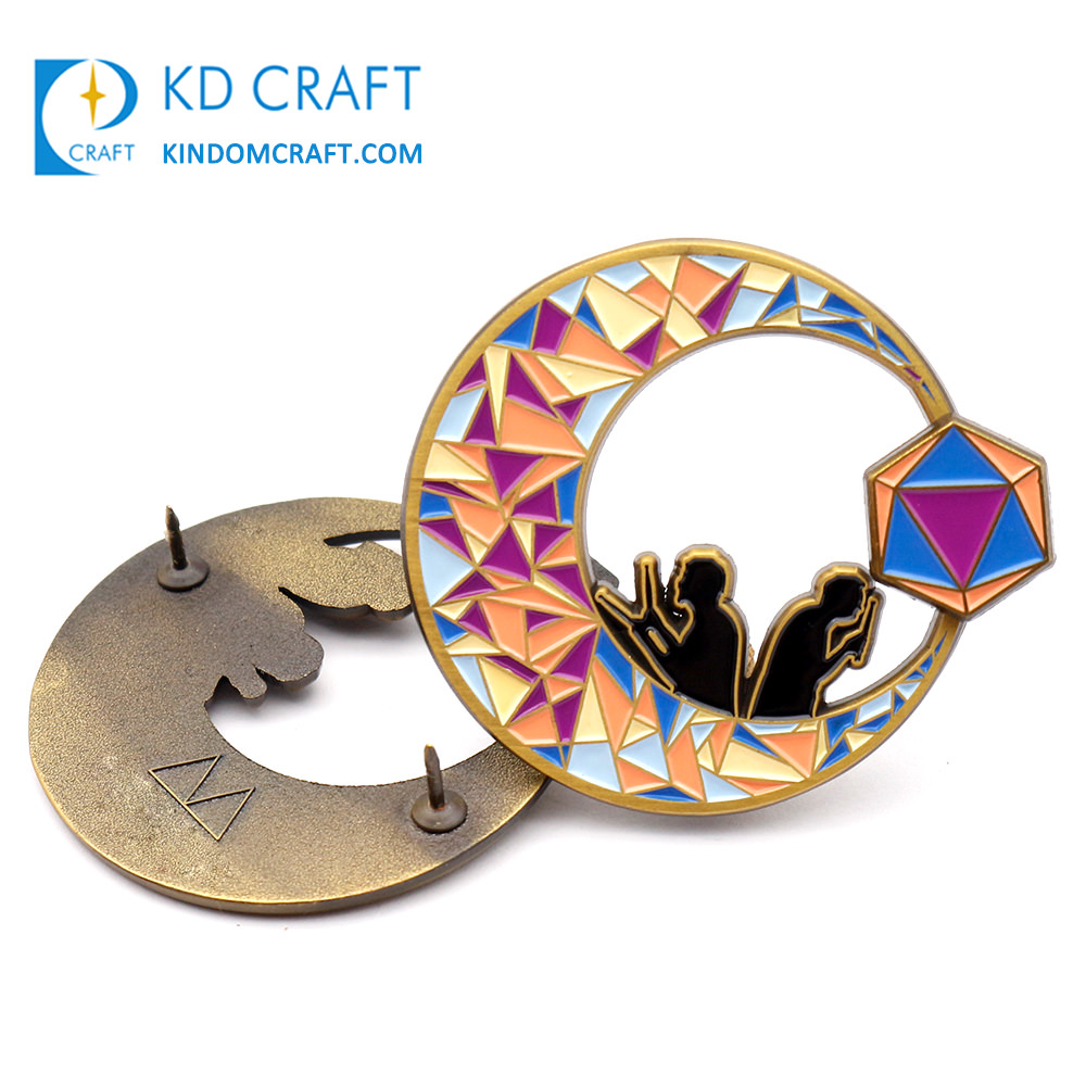 Custom Lapel Pin Badge metal shiny colorful crystal spinning enamel pin