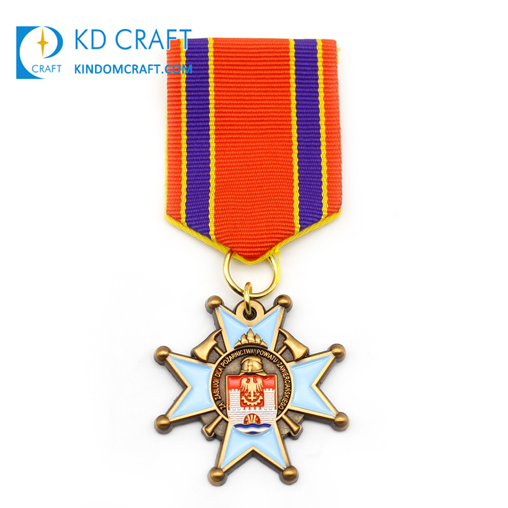 Custom metal medal soft enamel honor hero medal with short ribbon