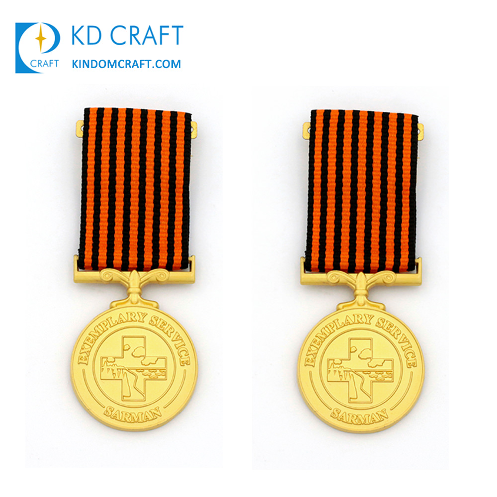 Custom metal medal gold plated honor hero medal with short ribbon