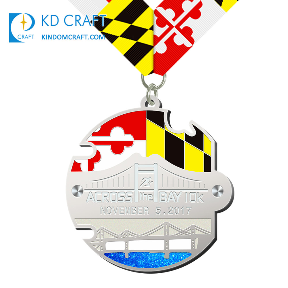 Custom metal medal silver plated marathon 10K running medal