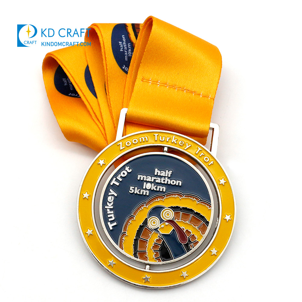 Custom metal medal soft enamel running festival turkey trot marathon medal