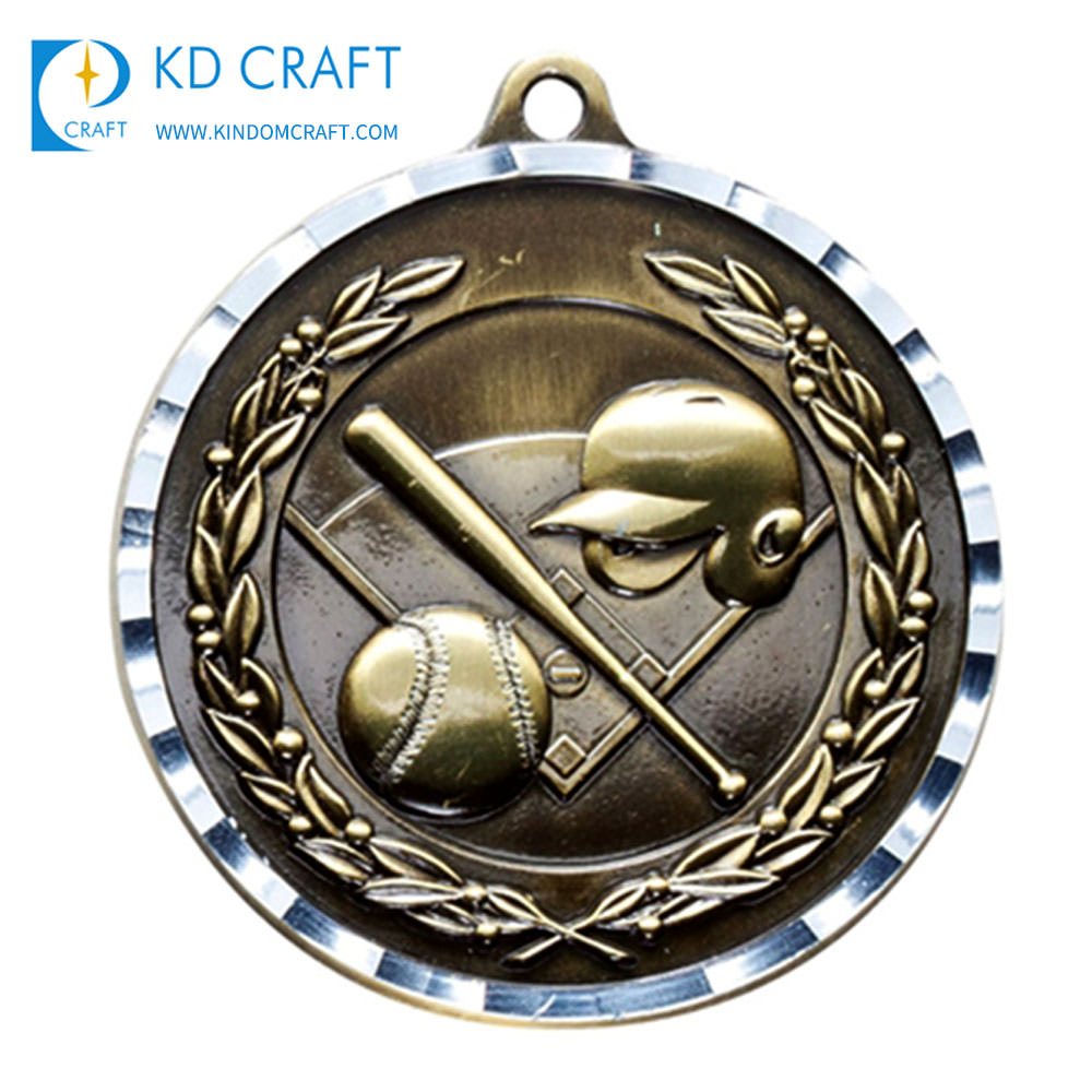 Custom metal 3D shaped medal die casting brass plated sports baseball medal