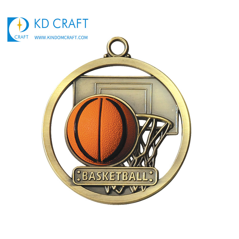 Custom metal 3D effect medal brass plated sports basketball medal